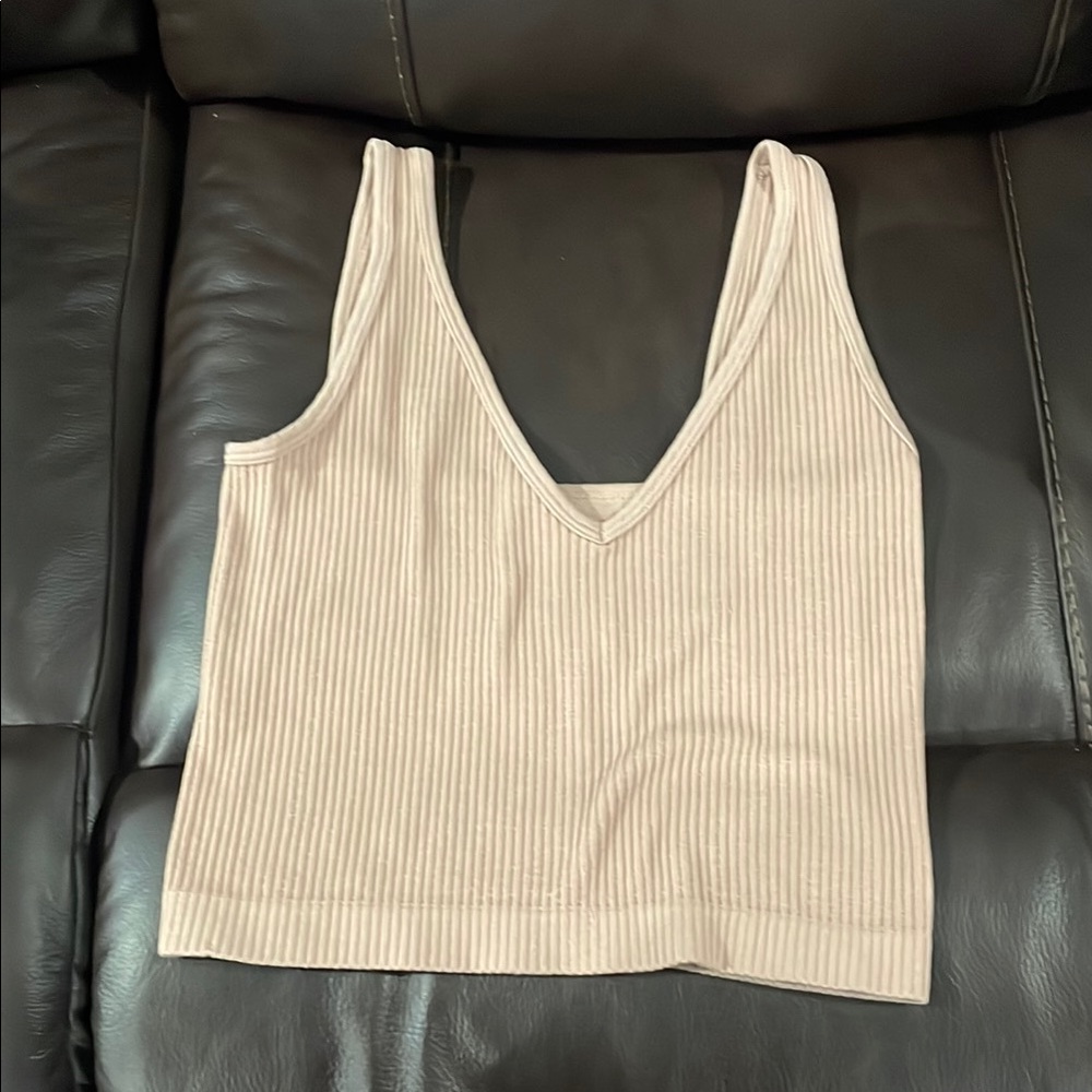 Free People Tan Ribbed Crop Tank Top
